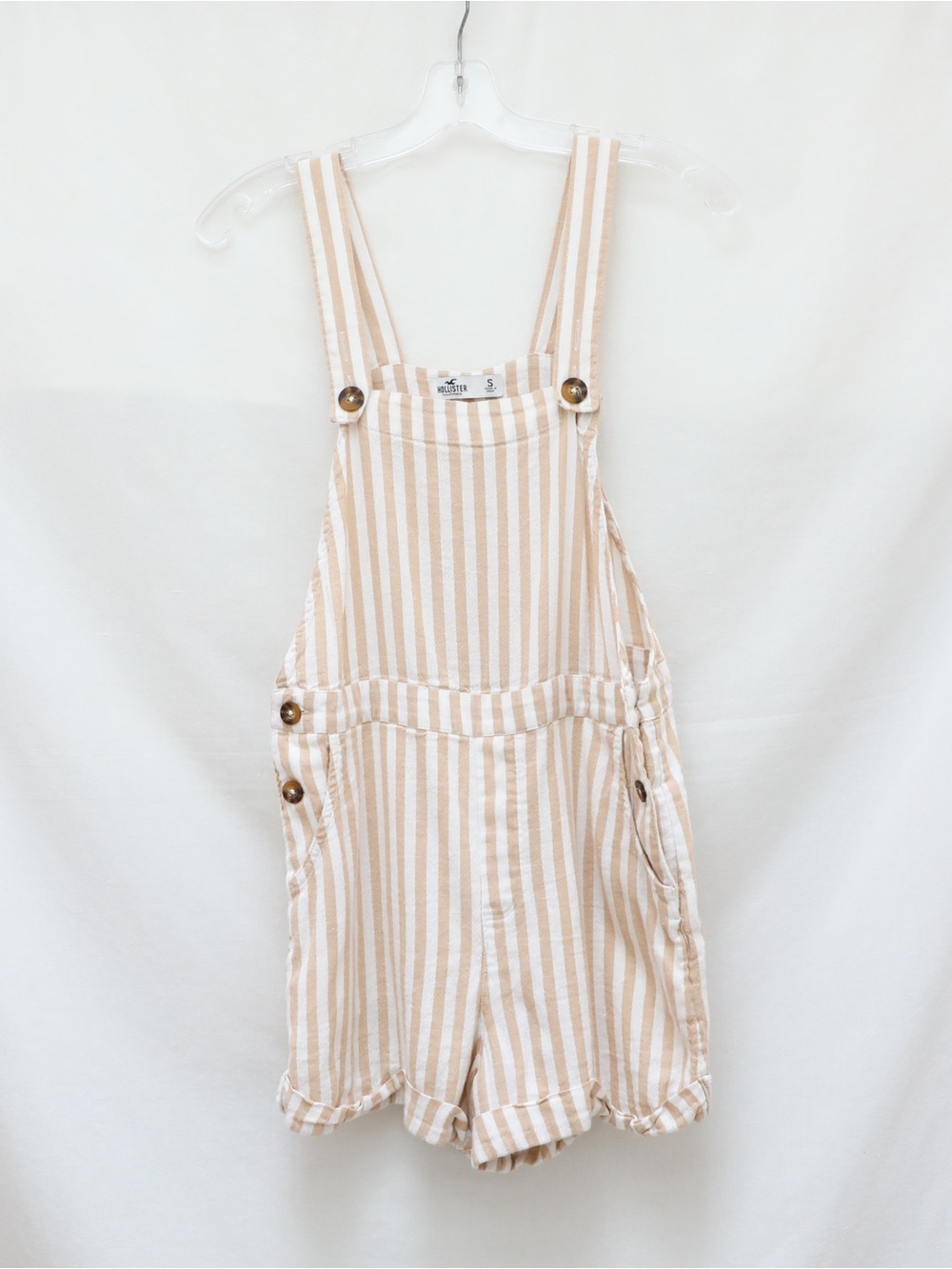 Hollister striped cotton overall shorts beige resortwear summer beach coastal S